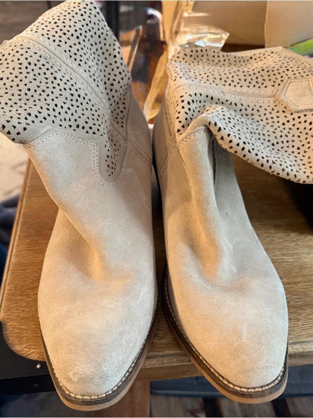 Sole Society Beige Suede Perforated Western Ankle Boots